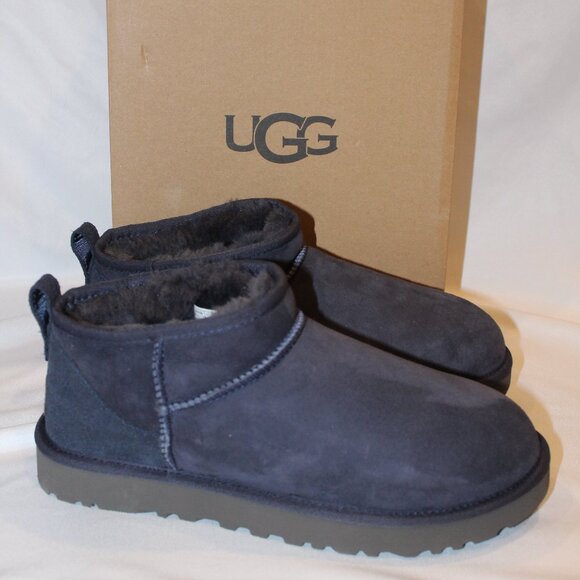 UGG WOMEN'S ULTRA MINI SUEDE SHEARLING‎ LINED ANKLE BOOTS NAVY BLUE SZ 10 - Picture 1 of 7